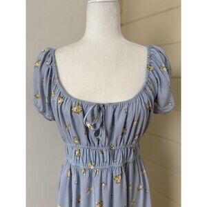 Ultra Flirt Floral Print Mini Ruched Dress Medium Blue Feminine Cottagecore